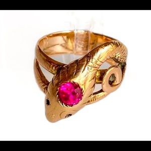 SOLD*Victorian 10k Pink Sapphire Snake Ring 6.5g